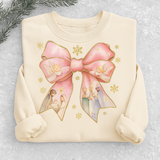 Pink Christmas Nativity Bow