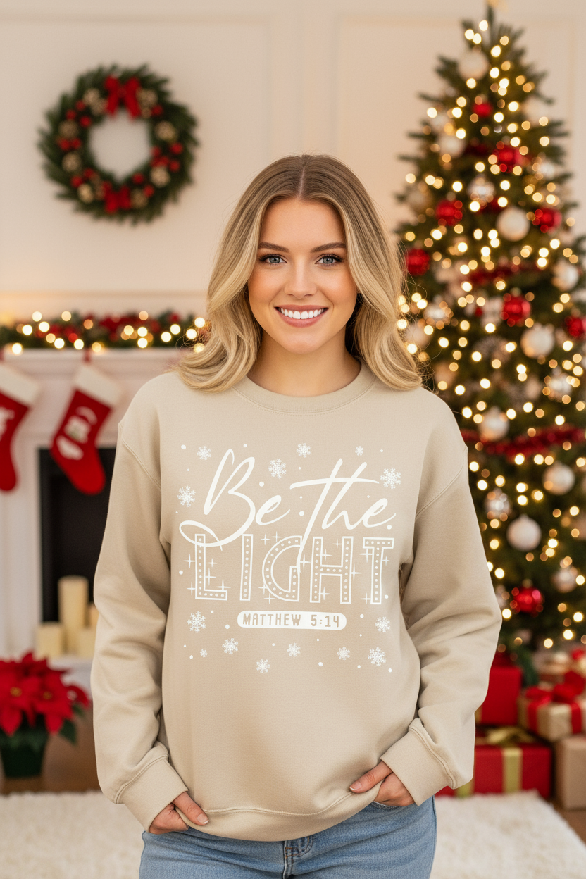 Beige sweatshirt with Christmas background