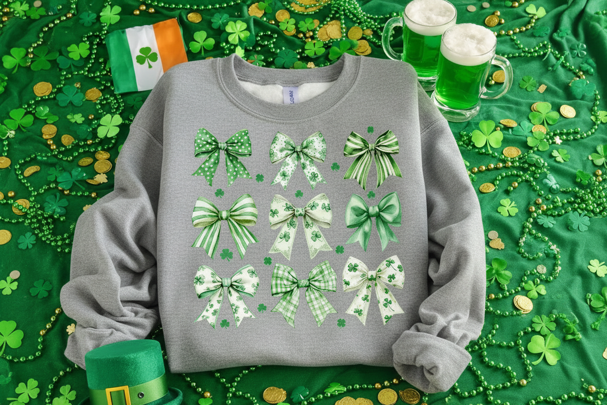 Gray St. Patrick's Day Bow Sweatshirt