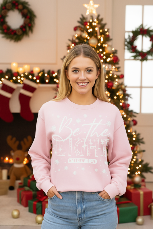 Light pink sweatshirt with Christmas background