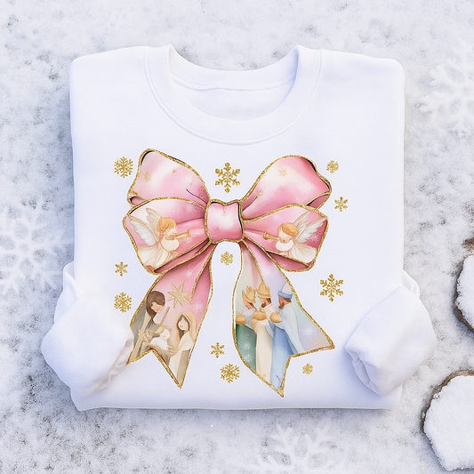 Pink Christmas Nativity Bow