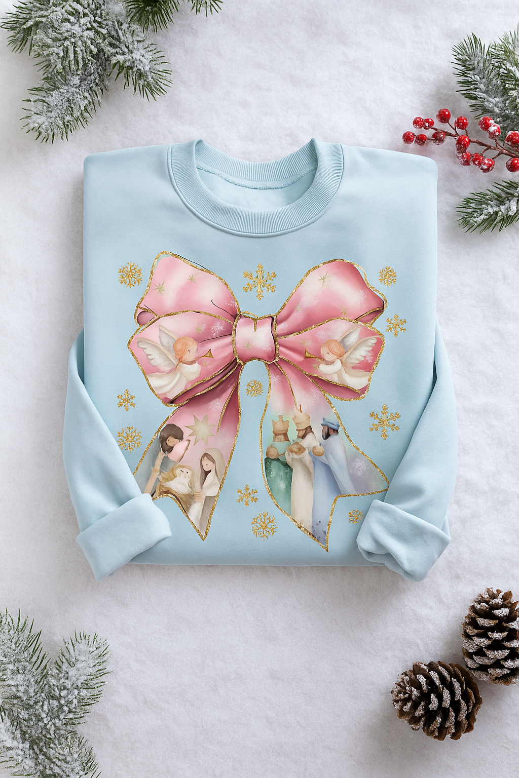 Pink Christmas Nativity Bow