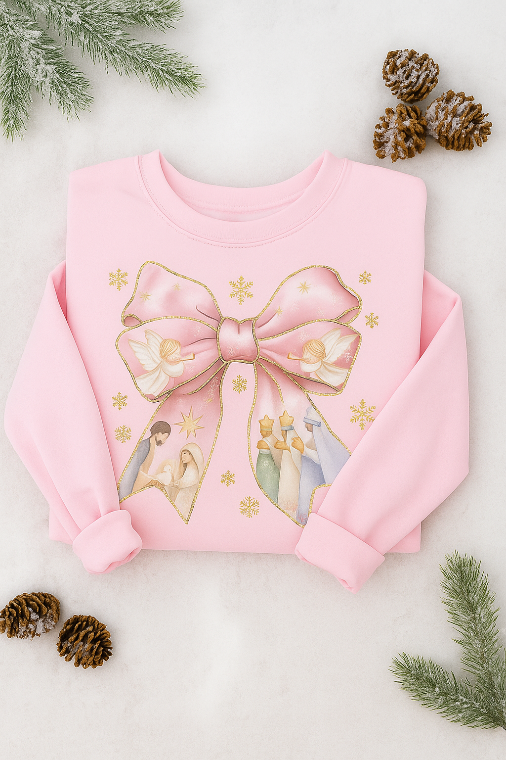 Pink Christmas Nativity Bow