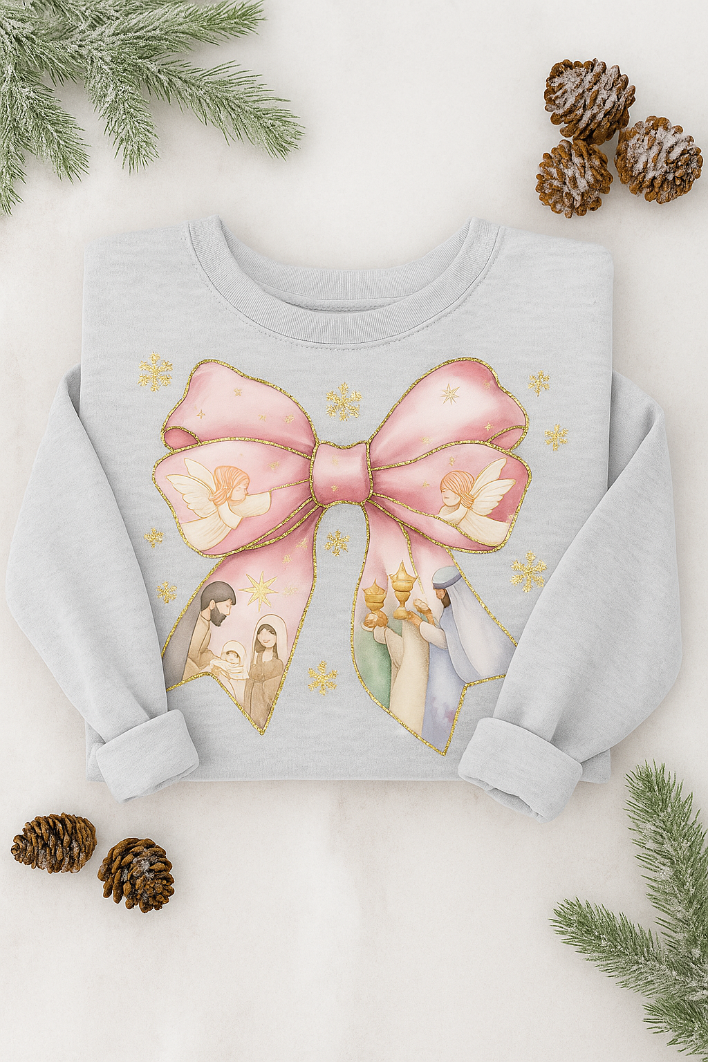 Pink Christmas Nativity Bow