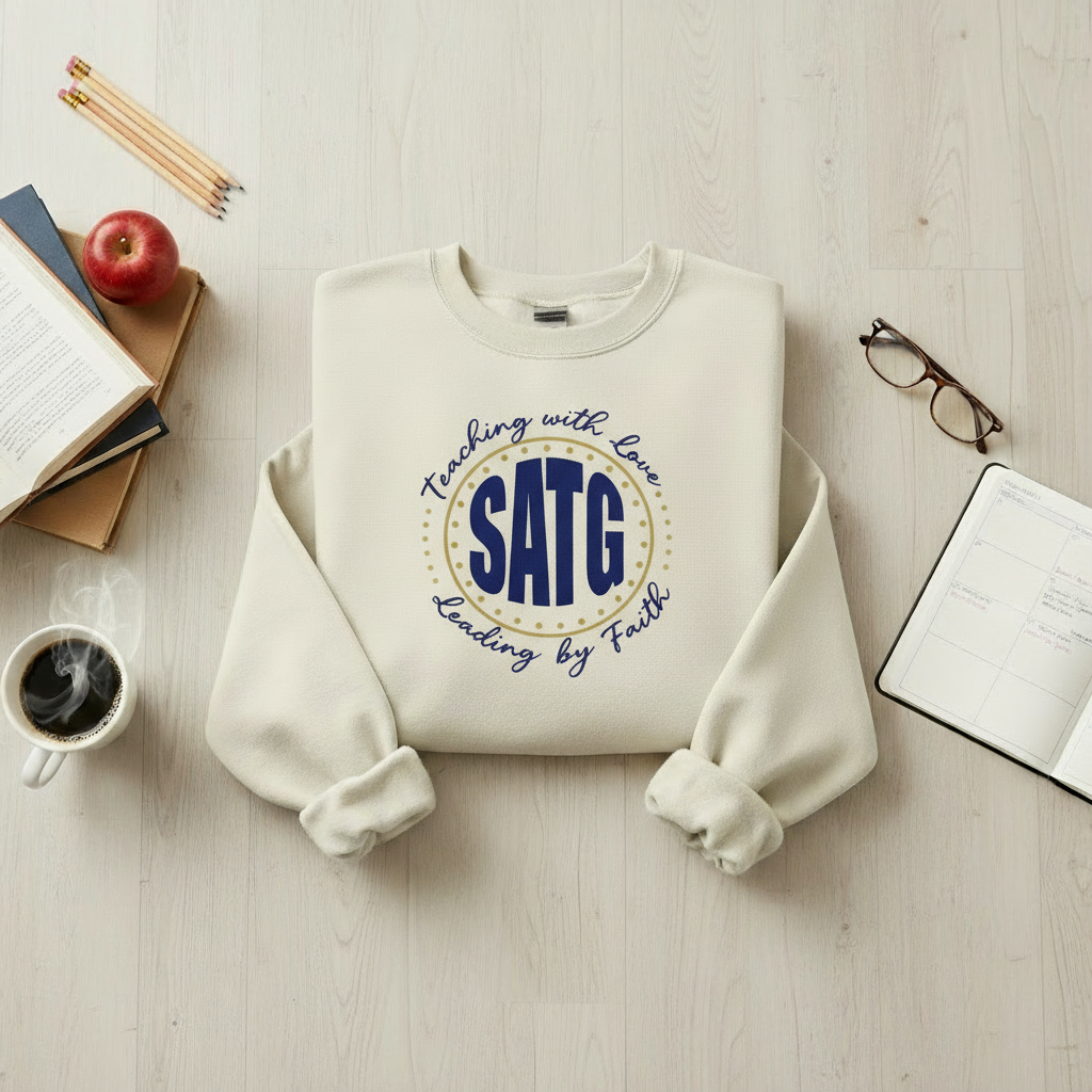 Cream SATG Circle Logo with Gold Circle Mockup