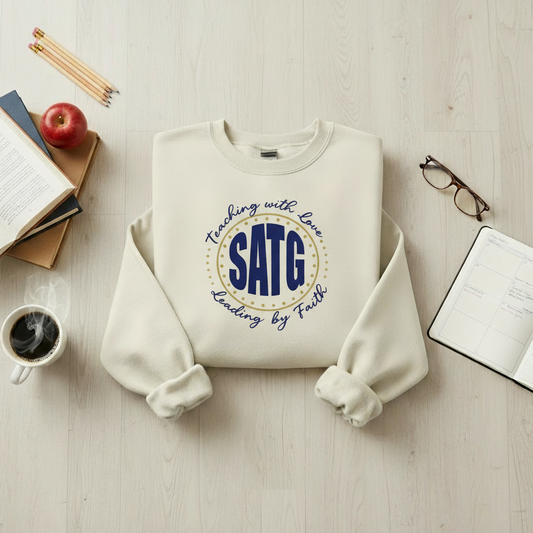 Cream SATG Circle Logo with Gold Circle Mockup