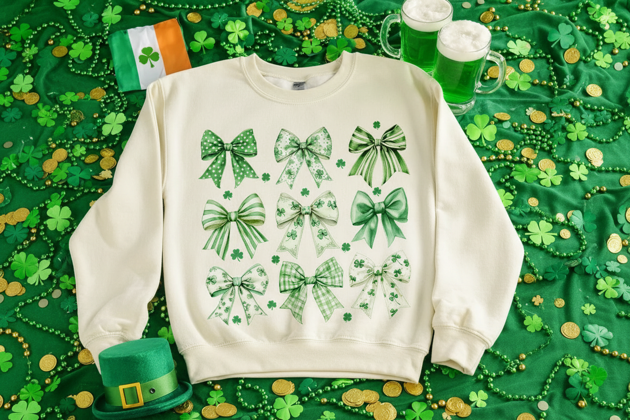 Cream St. Patrick's Day Bow Sweatshirt