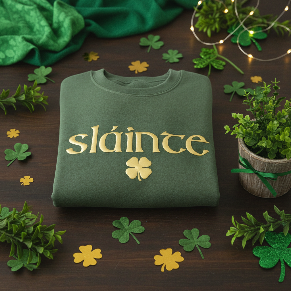 Folded Sláinte T-Shirt Flat Lay