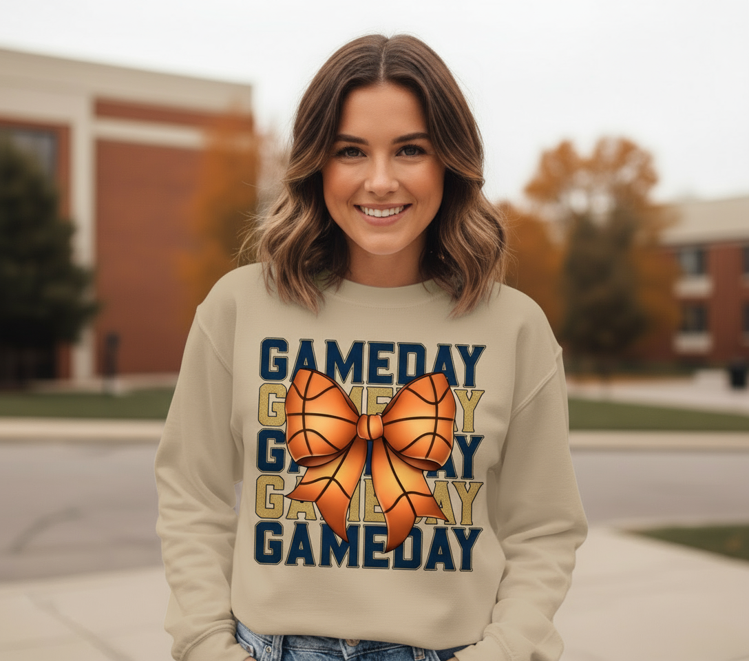 Gameday Basketball Bow Beige Sweatshirt