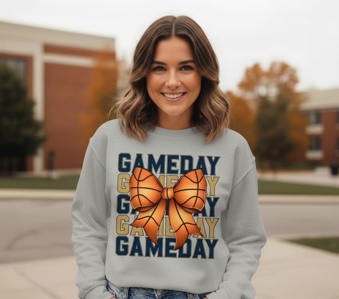Gameday Basketball Bow Light Heather Gray Sweatshirt
