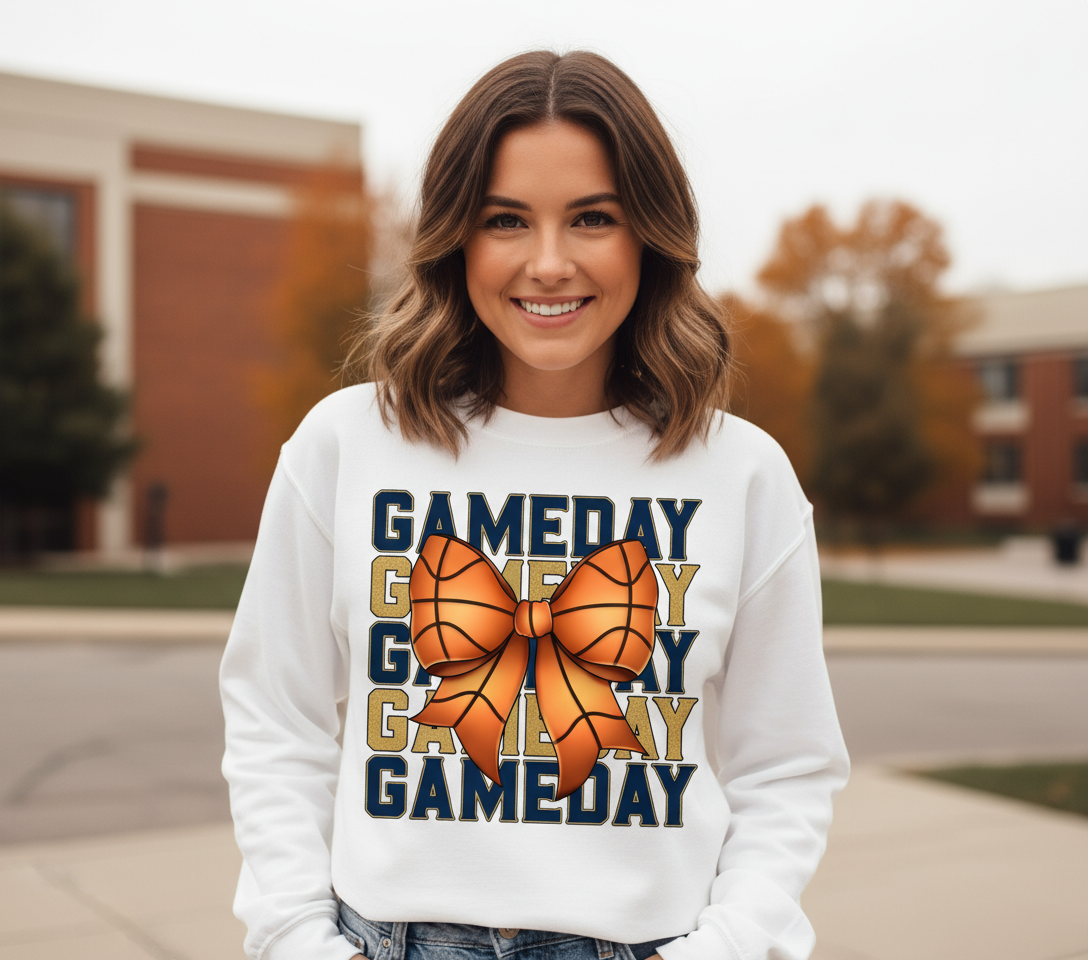 Gameday Basketball Bow Sweatshirt on Woman