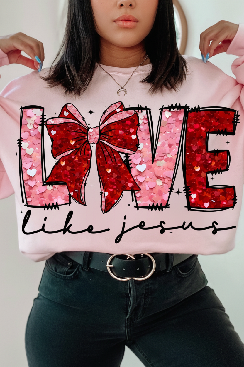 LOVE like jesus sweatshirt close-up