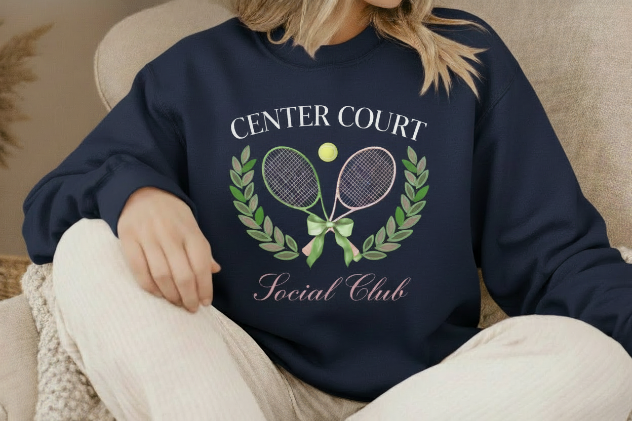 Navy Blue Center Court Social Club Sweatshirt with White Text