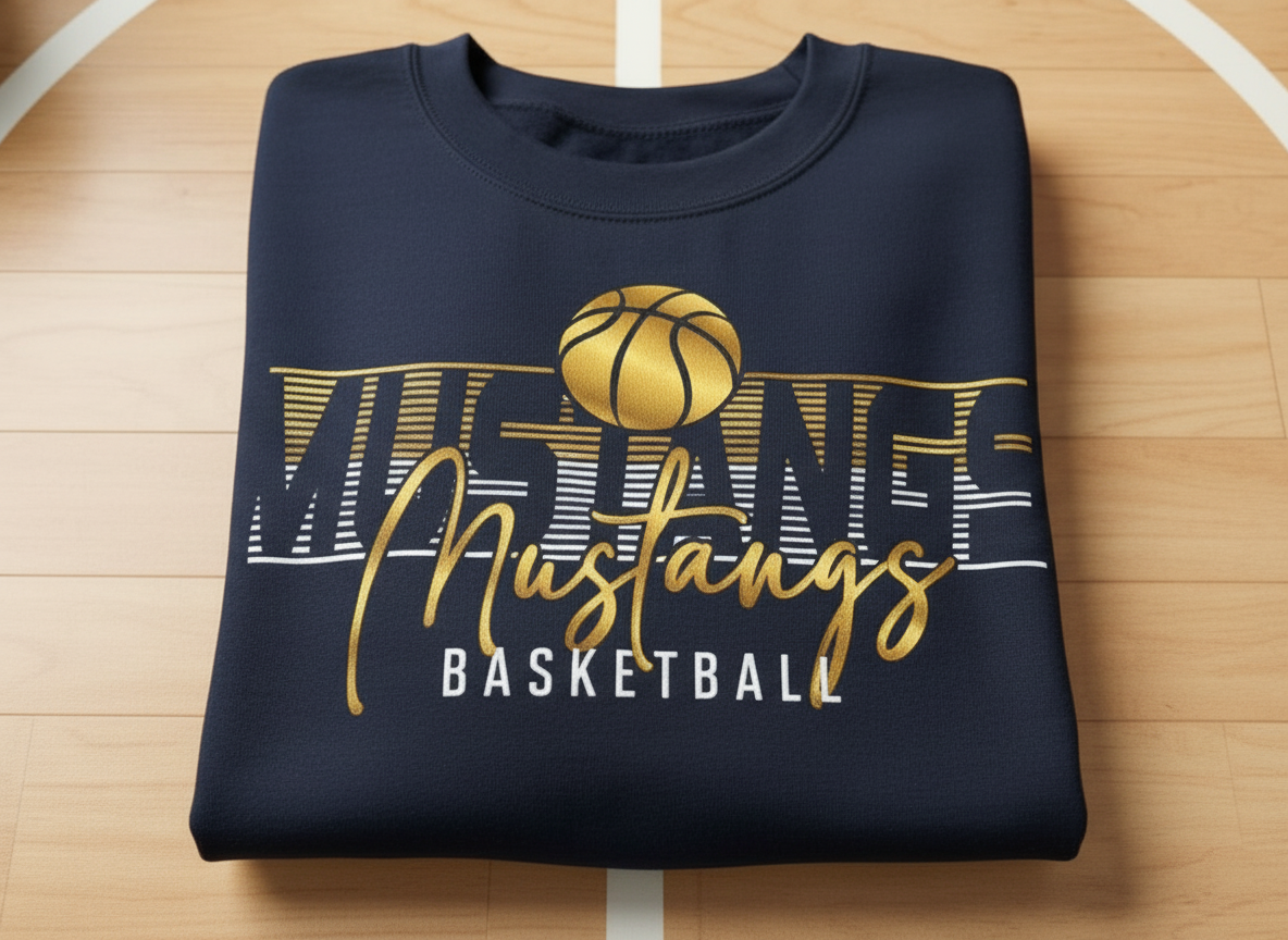 Navy Mustangs Sweatshirt Close-Up