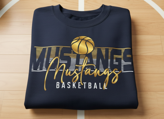 Navy Mustangs Sweatshirt Close-Up