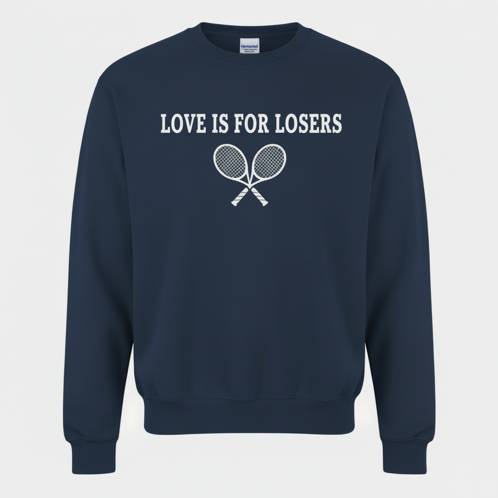 Navy sweatshirt with white text