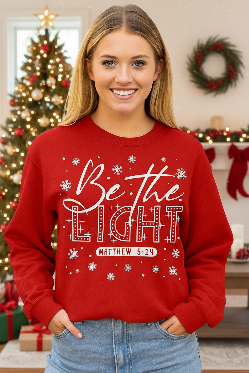 Red sweatshirt with Christmas background